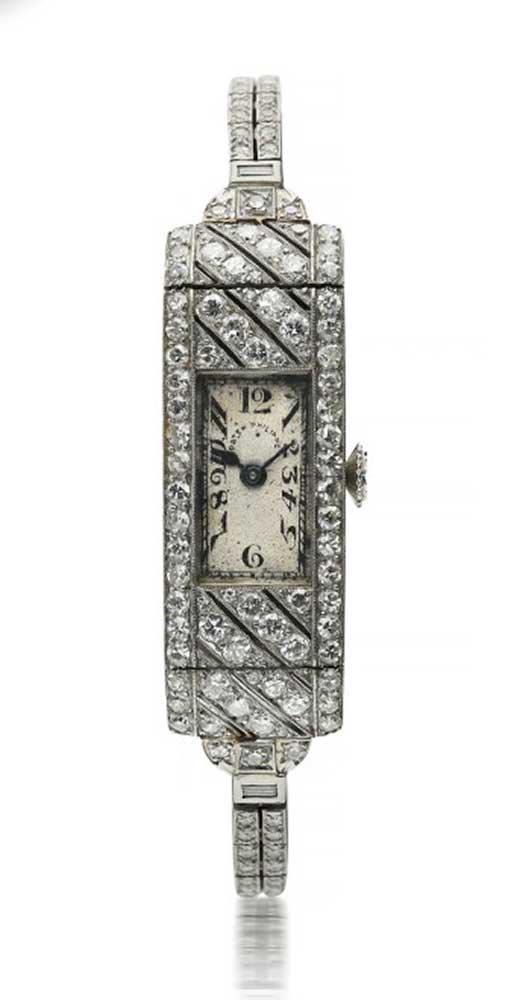 PLATINUM AND DIAMOND SET ART DECO BRACELET WATCH