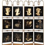 French Art Deco Gilt and Black Lacquered and Gilt Metal Four-Panel Screen 1940s