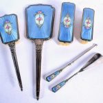 ART DECO SILVER AND ENAMEL DRESSING TABLE SET
